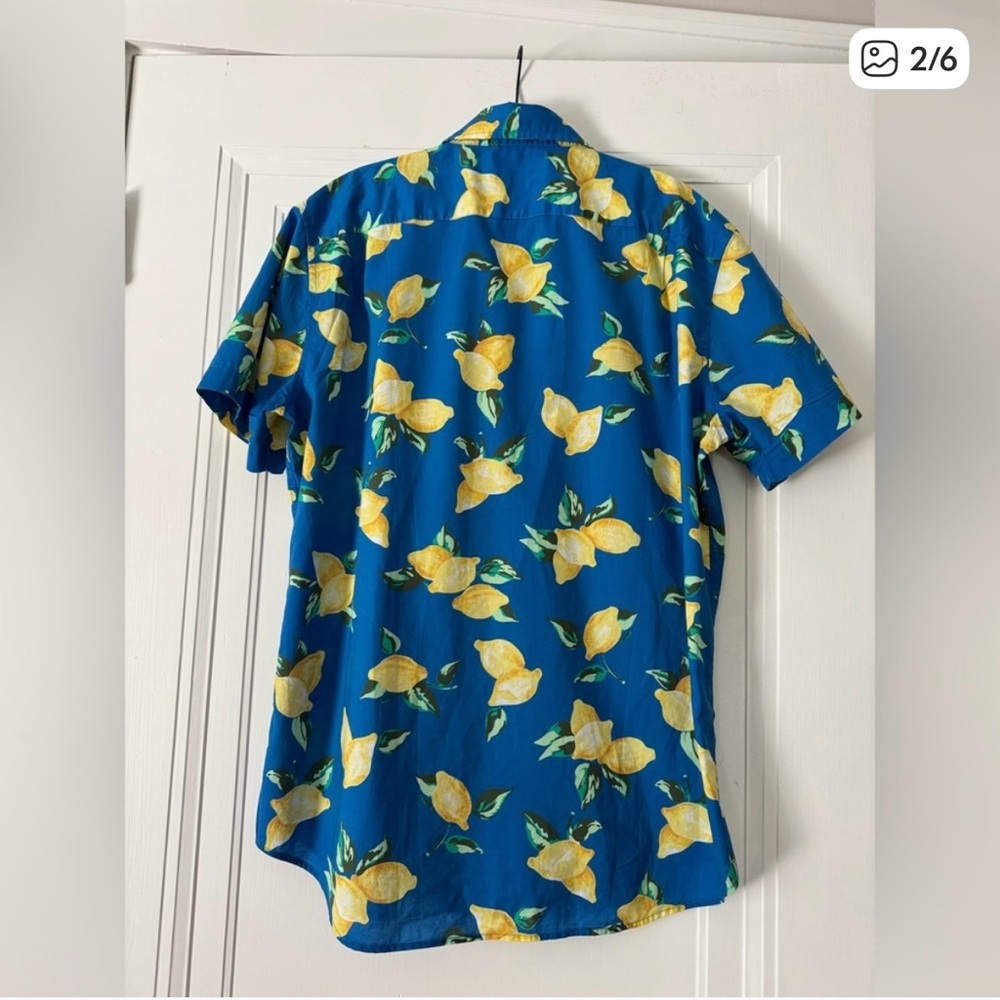 Bonobos Men’s Casual Slim Fit Button Down Blue Shirt Lemon Print Large Capri - Picture 2 of 6